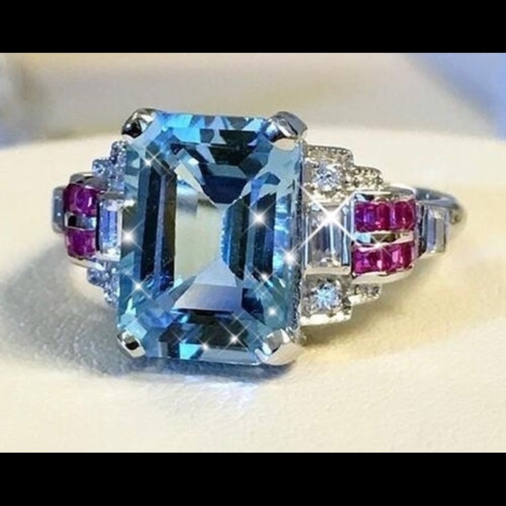 Princess cut Blue, pink Lab Sapphire WGF - Picture 4 of 6